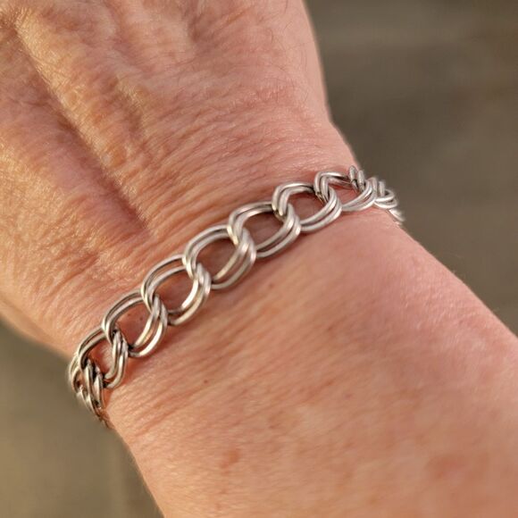 Vintage Sterling Double Curb Charm Bracelet - Picture 7 of 8